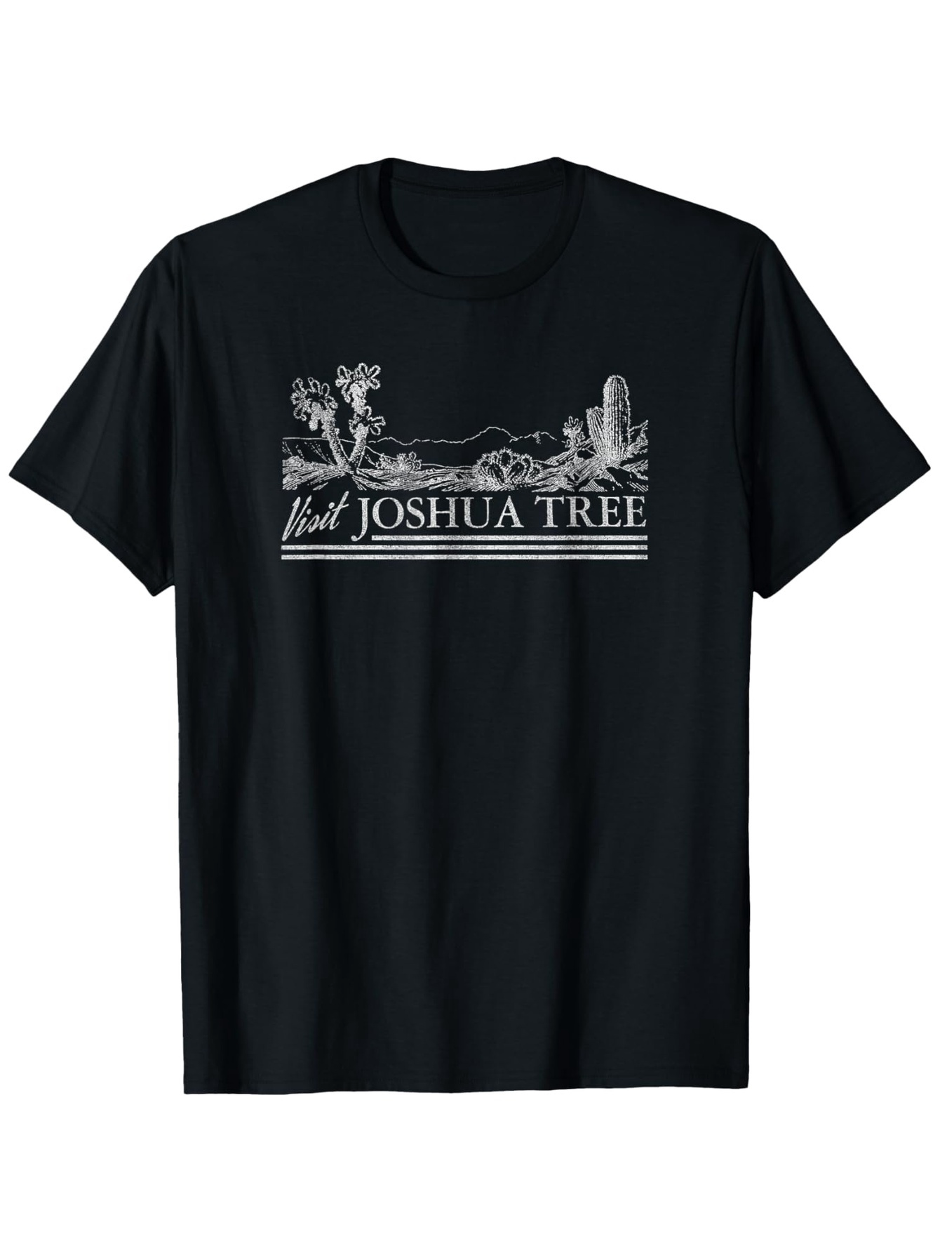 Men's Graphic T-Shirt Visit Joshua Tree Desert Landscape With Silhouetted Cactus And Rugged Mountains