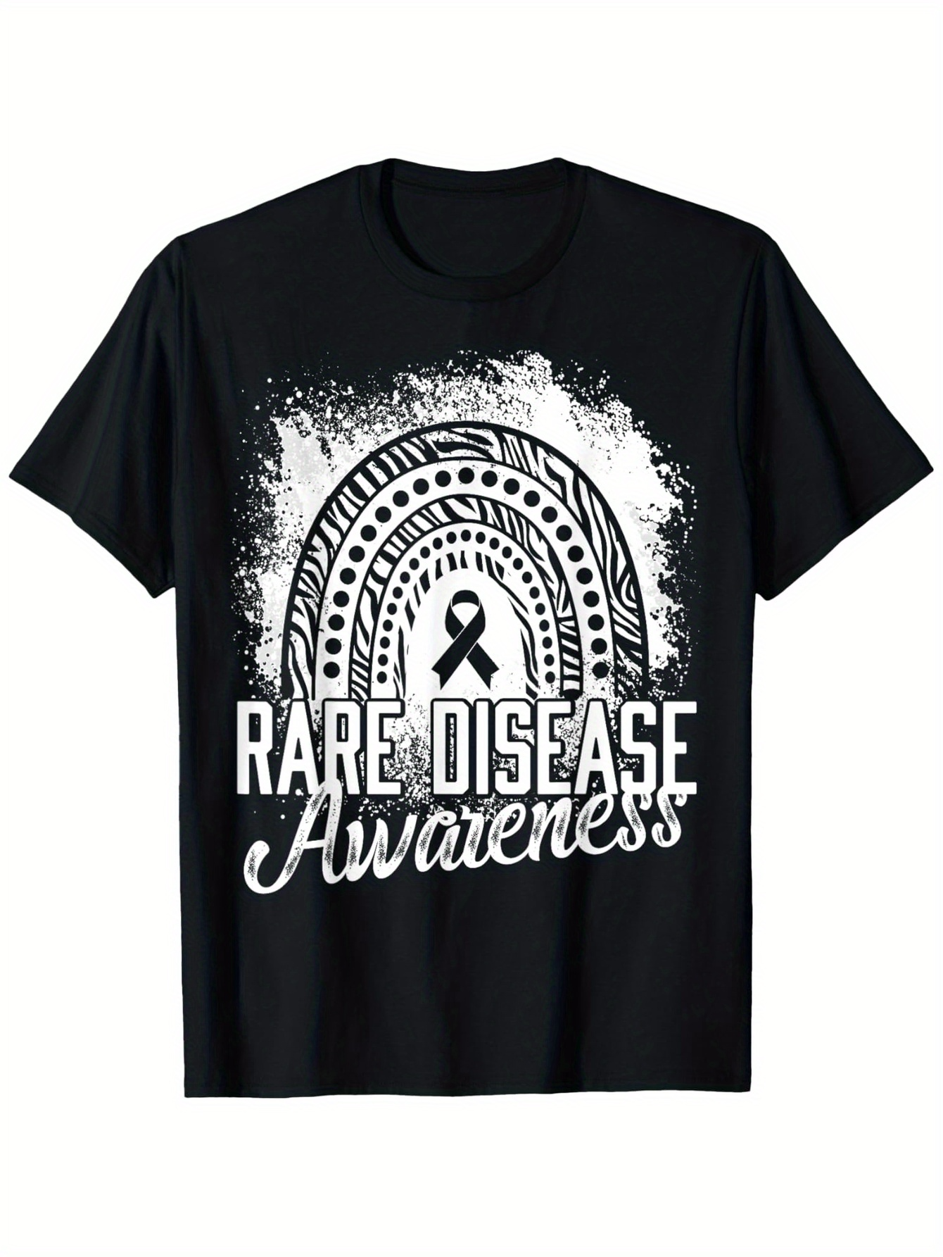 Men's Graphic T-Shirt Rare Disease Awareness Worn Grunge Circle Pattern With Ribbon Symbol