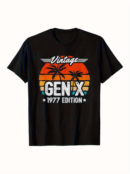 Men's Graphic T-Shirt Vintage Gen X 1977 Edition Sunset With Palm Trees