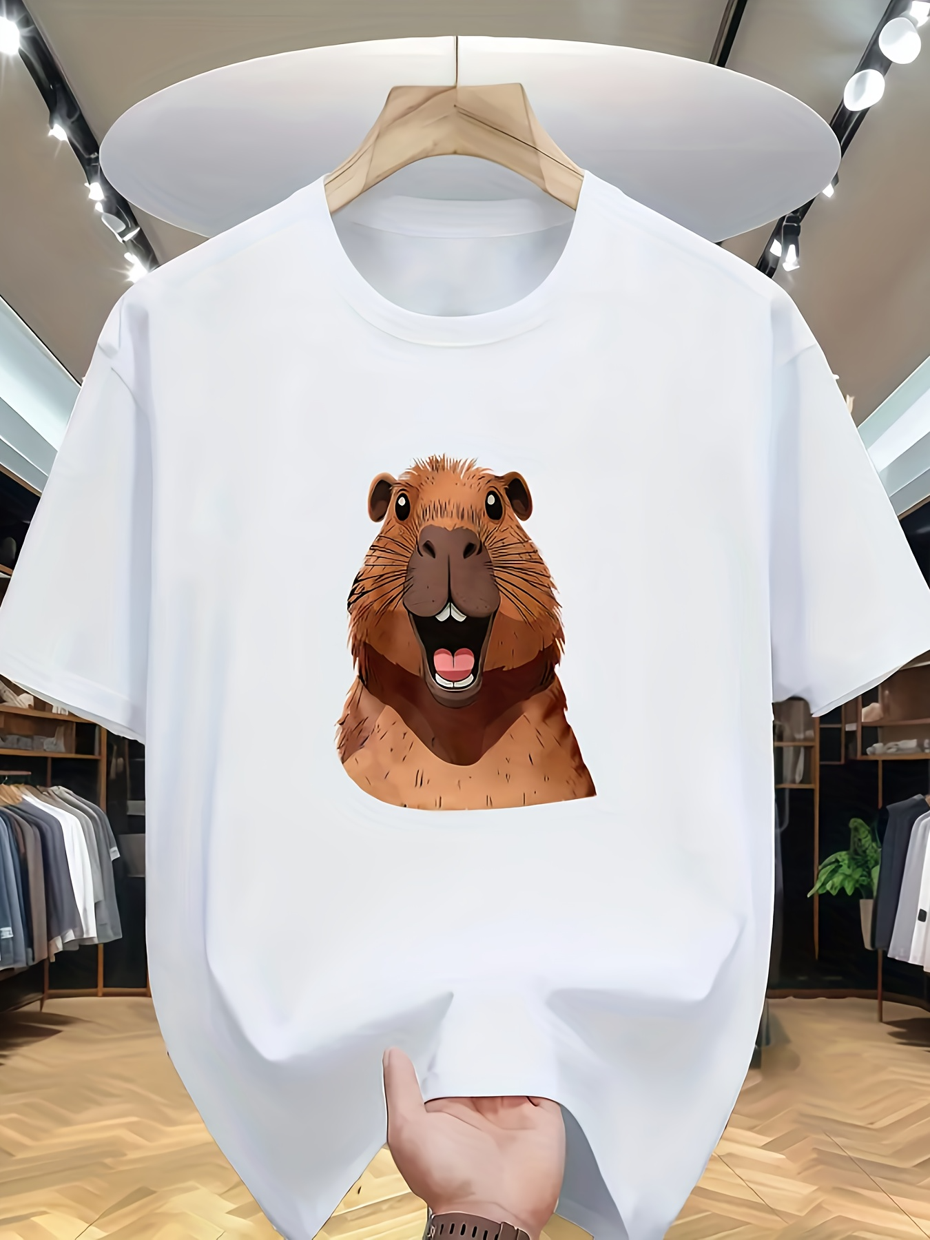 Men's Graphic T-Shirt Charming Watercolor Brushstrokes With Playful Expression Capybara
