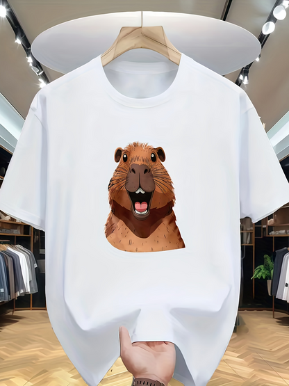 Men's Graphic T-Shirt Charming Watercolor Brushstrokes With Playful Expression Capybara