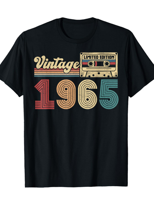 Men's Graphic T-Shirt Vintage Lettering With Retro Stripes Featuring Cassette Tape 1965