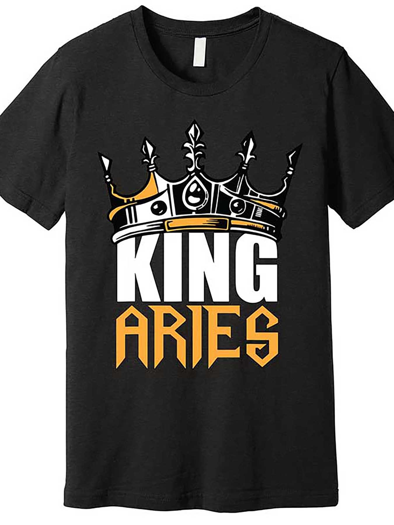 Men's Graphic T-Shirt King Aries Golden Crown With Regal Lettering And Bold Artistic Typography Crown