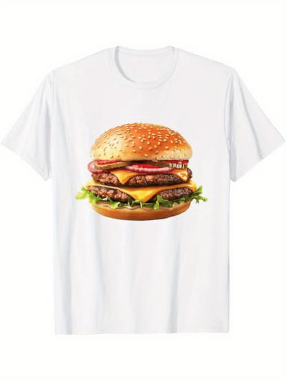 Men's Graphic T-Shirt Fresh Juicy Melted Cheese With Lettuce And Tomato Hamburger