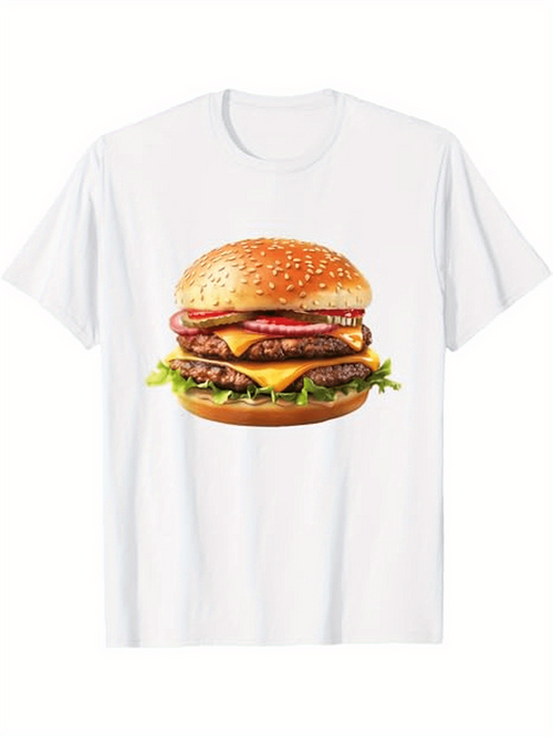 Men's Graphic T-Shirt Fresh Juicy Melted Cheese With Lettuce And Tomato Hamburger