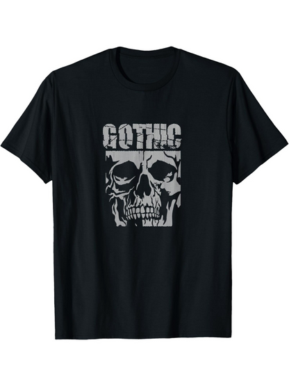 Men's Graphic T-Shirt Gothic Typography With Distressed Grunge Skull Illustration Night Skull