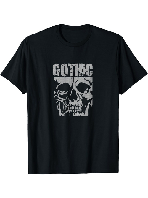 Men's Graphic T-Shirt Gothic Typography With Distressed Grunge Skull Illustration Night Skull