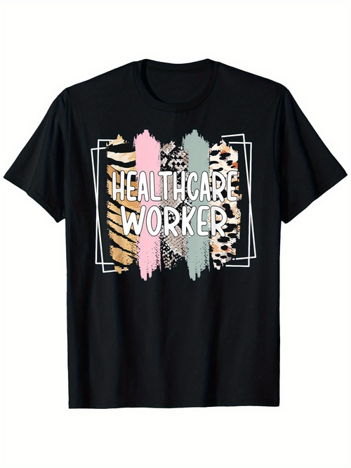Men's Graphic T-Shirt Healthcare Worker Pastel Animal Print Design With Geometric Framing T Shirt