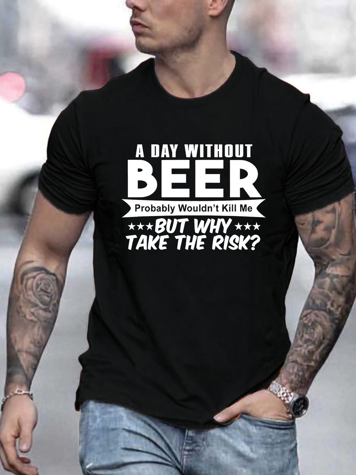 Men's Graphic T-Shirt A Day Without Beer Bold Slogan Typography On Classic Urban Streetwear Shirt