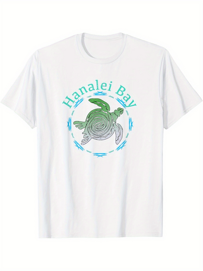 Men's Graphic T-Shirt Hanalei Bay Hawaiian Green Turtle Surrounded By Ocean Blue Waves