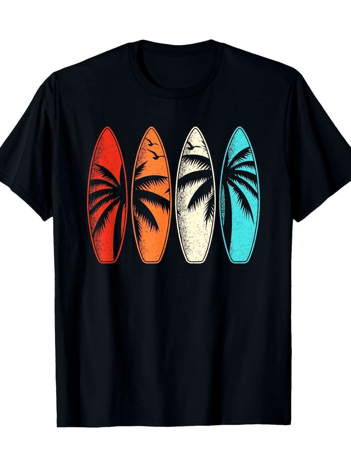 Men's Graphic T-Shirt Tropical Surfboards With Shadow Palm Trees And Faded Summer Colors Surfboard