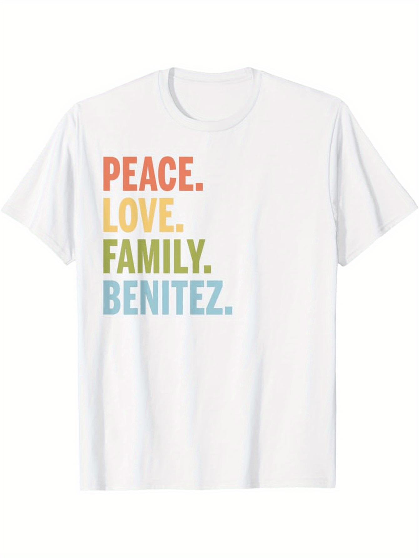 Men's Graphic T-Shirt Peace Love Family Benitez Bold Colorful Block Lettering