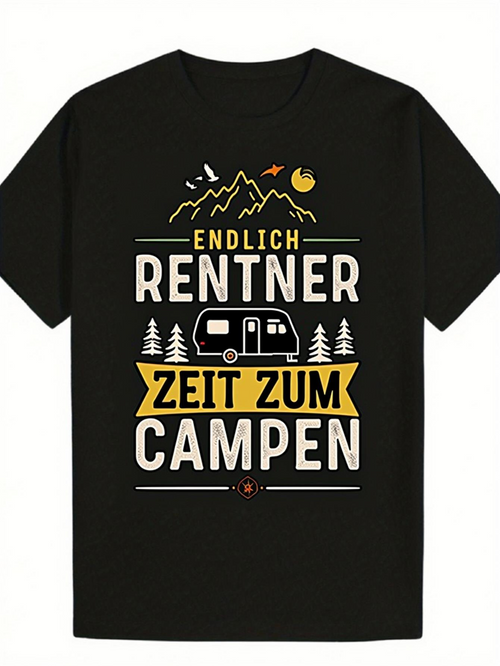 Men's Graphic T-Shirt Sunset Mountains With Camper Trees And Birds Camping Trailer