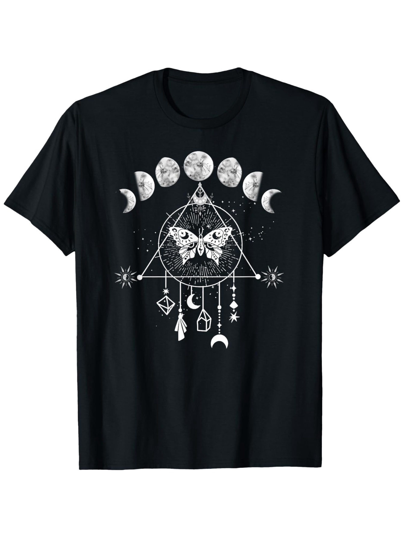 Men's Graphic T-Shirt Mystical Lunar Phases With Hanging Charms Around Geometric Dreamcatcher Butterfly