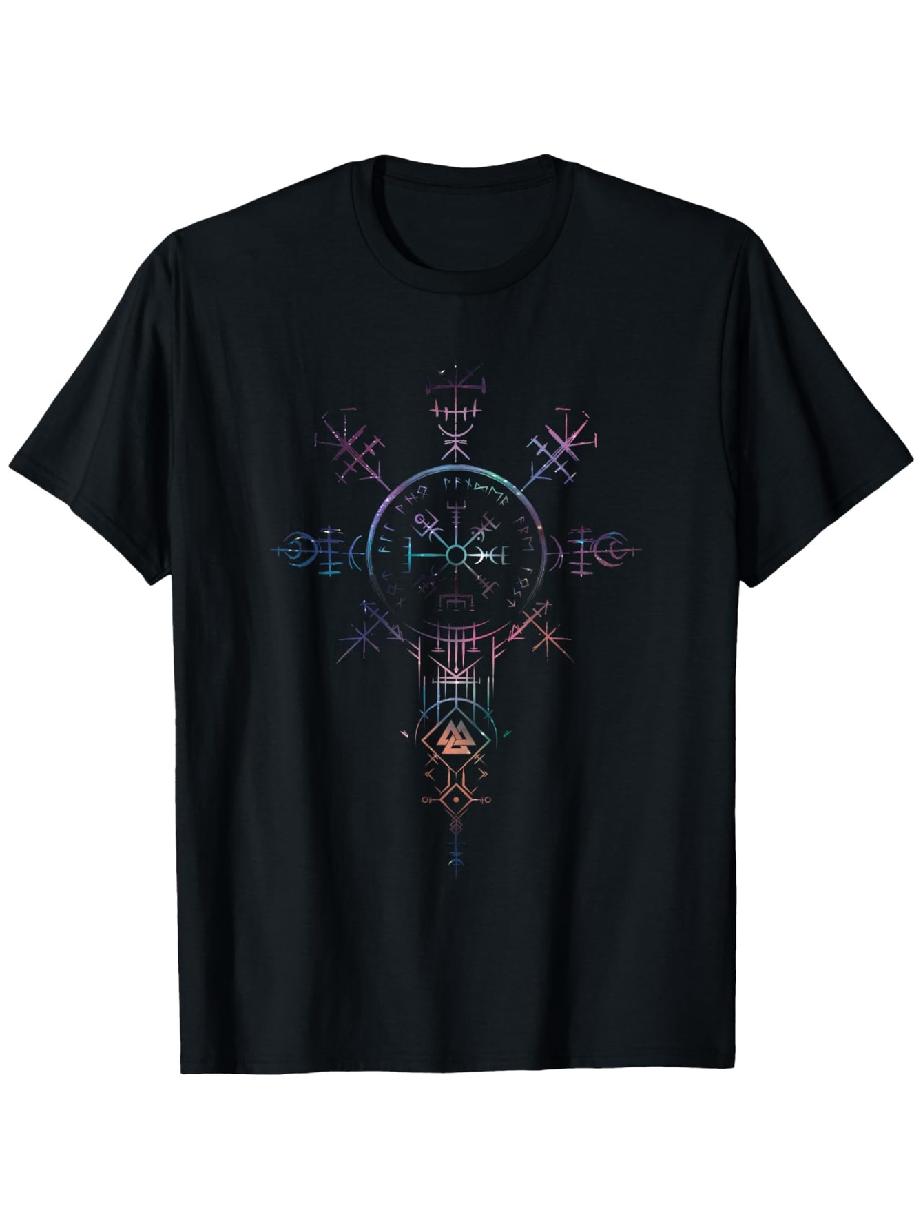 Men's Graphic T-Shirt Mystical Geometric Symbols With Neon Accents And Ornate Circular Design