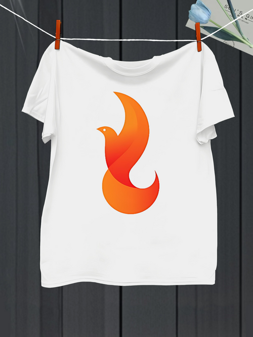 Men's Graphic T-Shirt Bright Fiery Orange Curves Forming A Stylized Bird