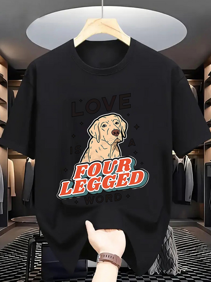 Men's Graphic T-Shirt Love Four Legged With Cheerful Brown Dog Print