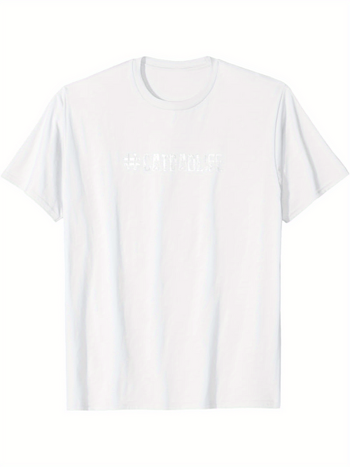 Men's Graphic T-Shirt Cat Dad Life text with graphic of a cat