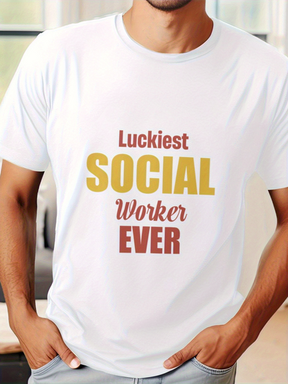 Men's Graphic T-Shirt Luckiest Social Worker Ever Colorful Lettering With Positive Message Social Worker