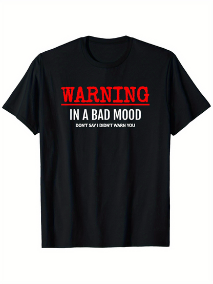 Men's Graphic T-Shirt Warning Bold Red Lettering Statement With Sharp Block Typography Shirt