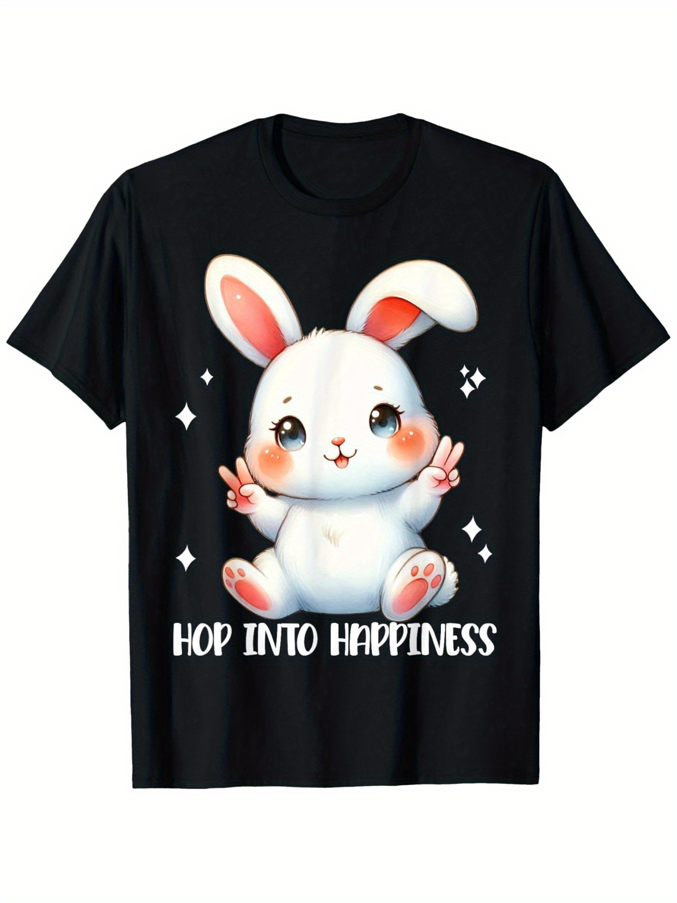 Men's Graphic T-Shirt Hop Into Happiness With Blushing Cartoon Bunny And Playful Star Details Bunny