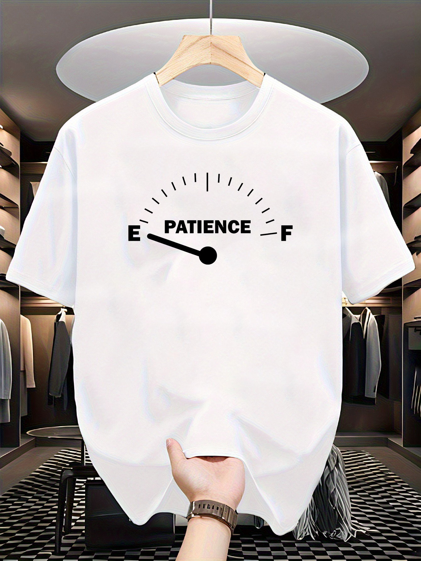 Men's Graphic T-Shirt Patience Meter Graphic With Black Gauge And Bold Letters T Shirt
