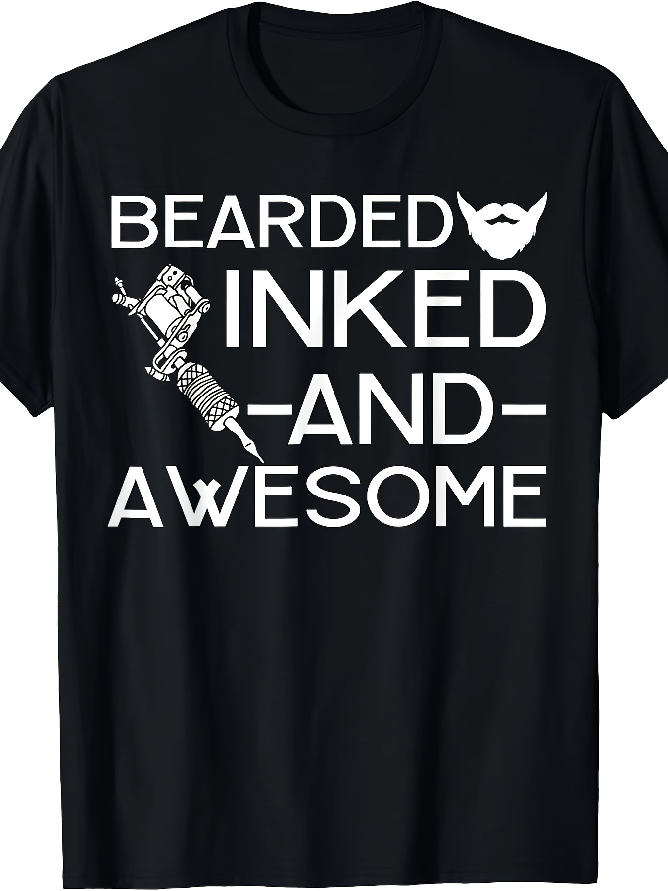 Men's Graphic T-Shirt Bearded Inked And Awesome With Tattoo Machine Illustration Beard Icon