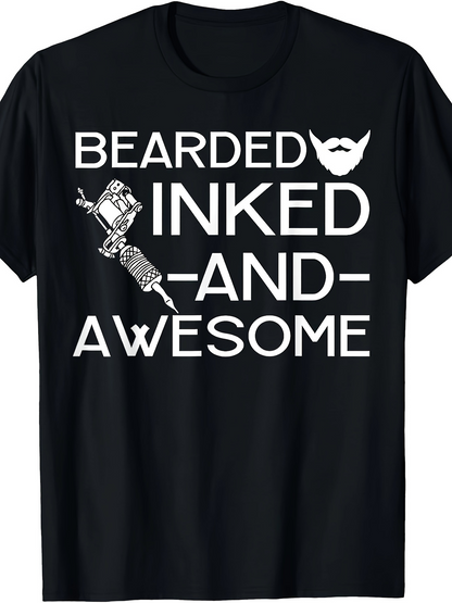 Men's Graphic T-Shirt Bearded Inked And Awesome With Tattoo Machine Illustration Beard Icon