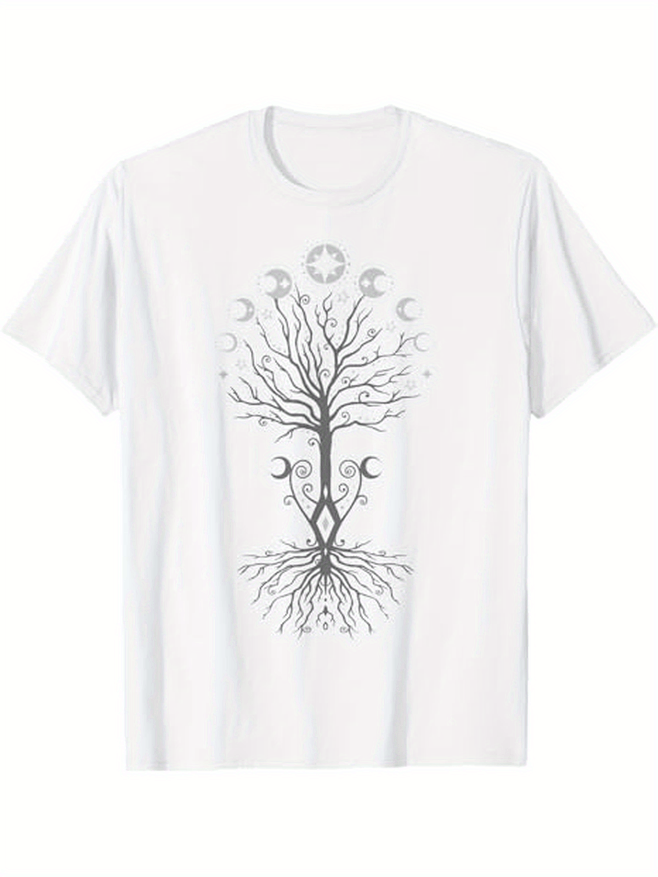 Men's Graphic T-Shirt Mystical Crescent Moon Phases With Bare Tree And Spreading Roots