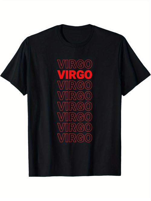 Men's Graphic T-Shirt Red Repeated Bold Lettering With Modern Zodiac Virgo Text