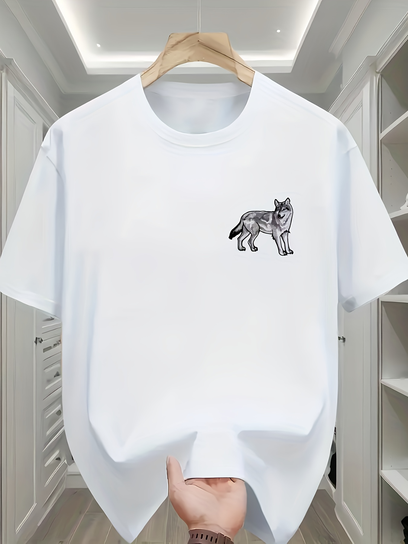Men's Graphic T-Shirt Monochrome Woodland Sketch Shaded With Artistic Lines Wolf