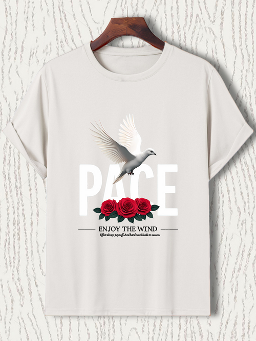 Men's Graphic T-Shirt Peace Dove With Red Roses Flying Over Bold Letters