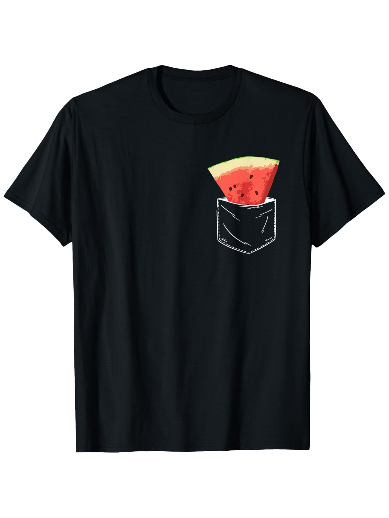 Men's Graphic T-Shirt Juicy Watermelon Slice Peeking Out From White Outlined Shirt Pocket