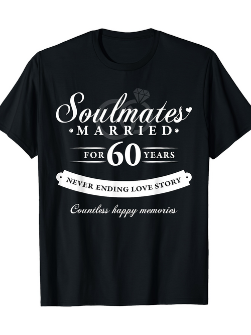 Men's Graphic T-Shirt Soulmates Married For Sixty Years Never Ending Love Story Countless Happy Memories Black T Shirt