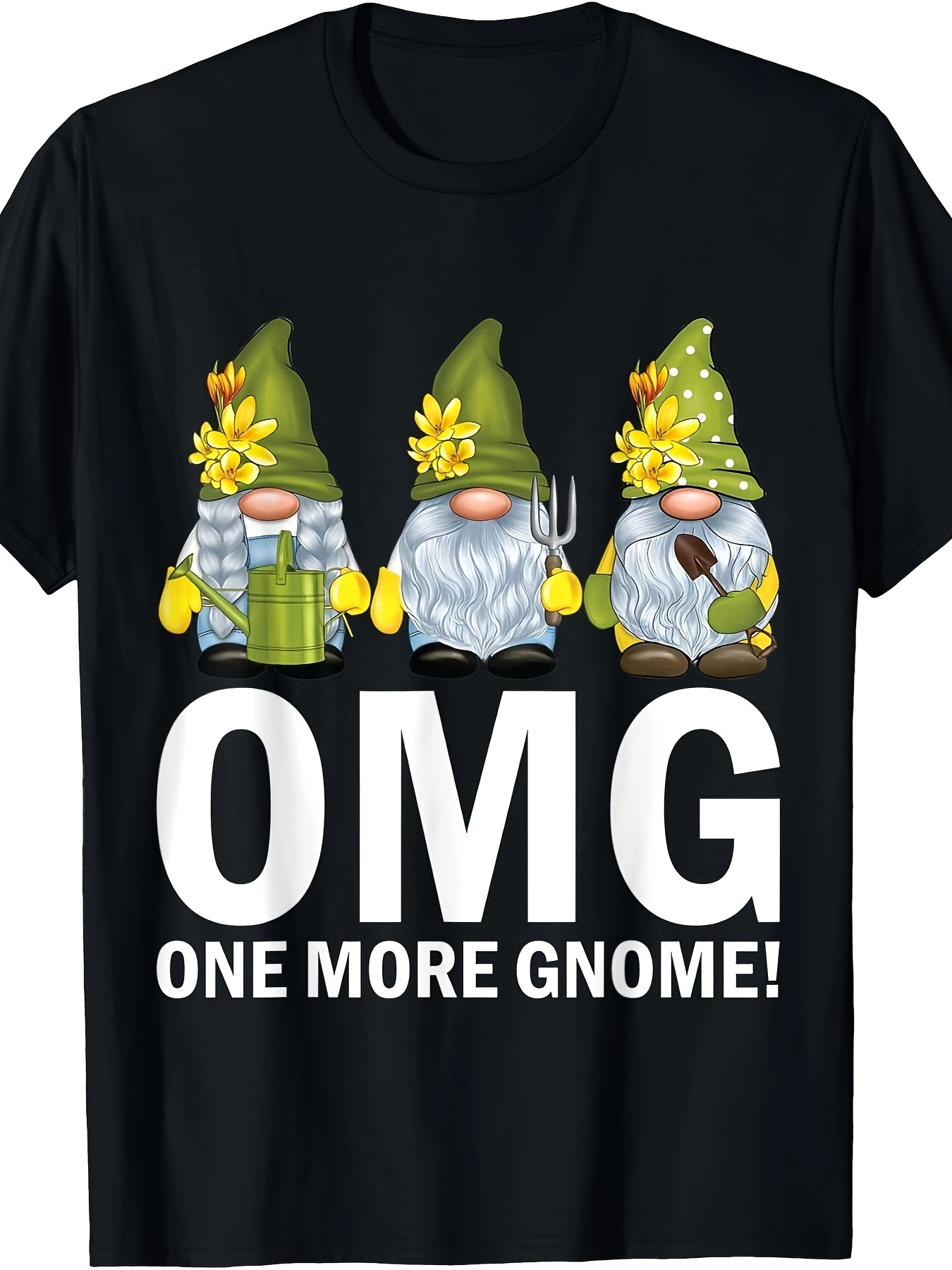 Men's Graphic T-Shirt OMG One More Gnome With Yellow Flowers And Garden Tools Gnome