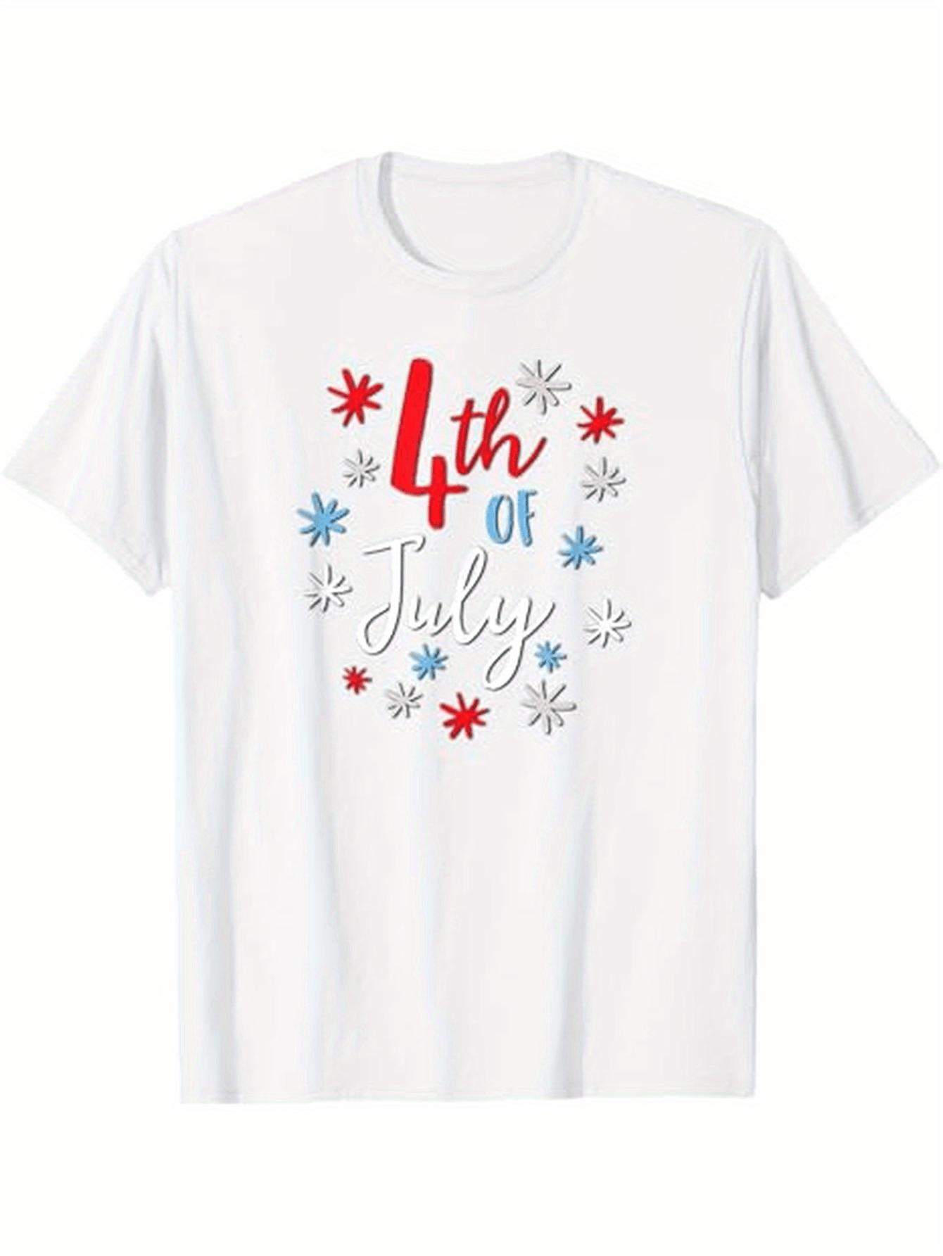 Men's Graphic T-Shirt Fourth Of July Stars And Festive Fireworks With Decorative Lettering