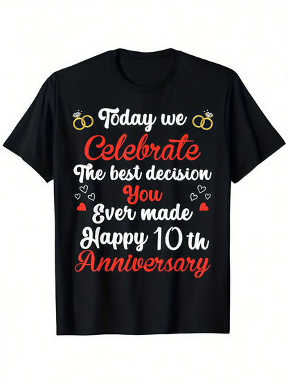 Men's Graphic T-Shirt Today We Celebrate Happy Anniversary With Wedding Rings Hearts Shirt