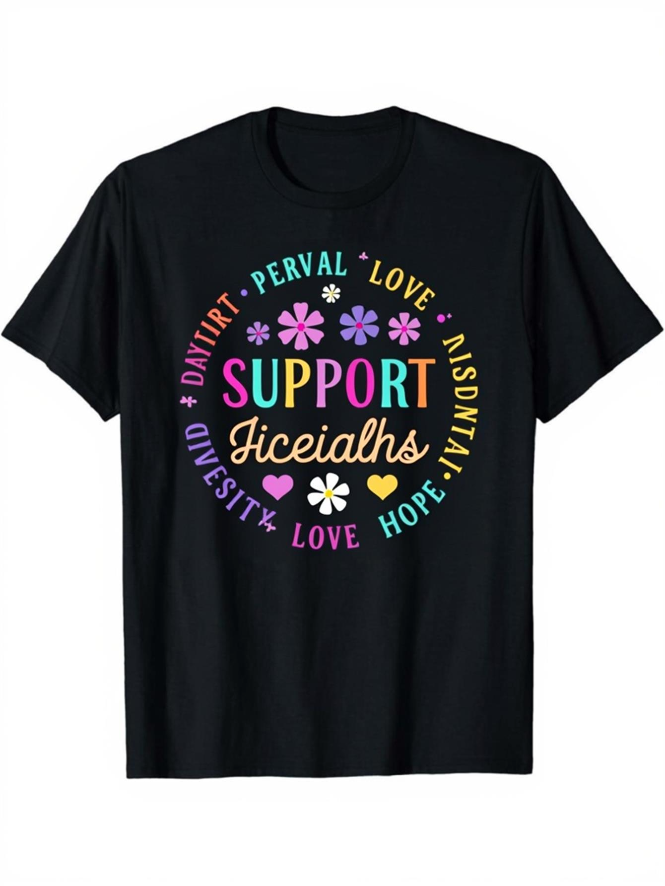 Men's Graphic T-Shirt Support Diversity Love Hope With Colorful Floral Letters