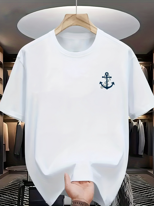 Men's Graphic T-Shirt Minimalist Nautical Motif On Crisp Cotton Fabric Anchor