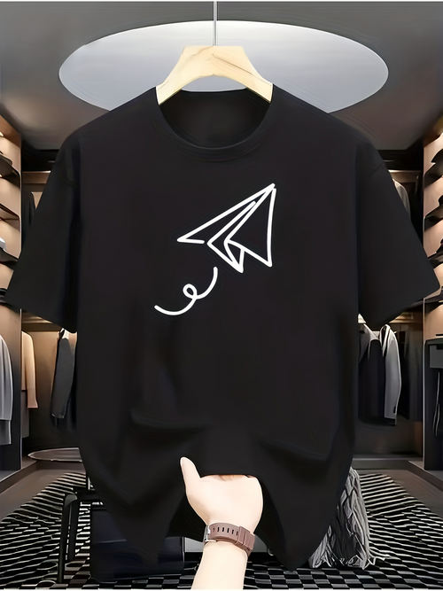 Men's Graphic T-Shirt Minimal Outline With Curved Lines Simple Paper Airplane