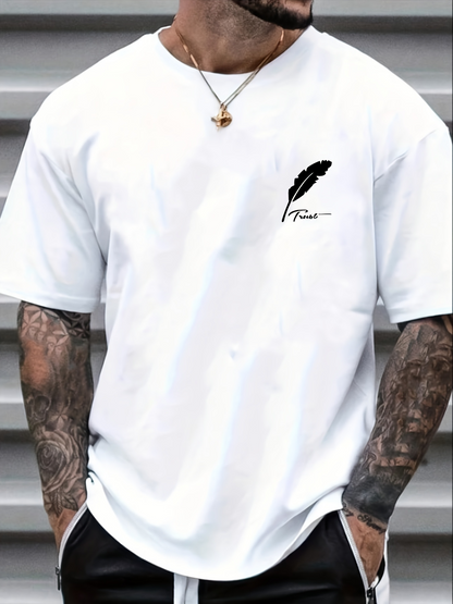 Men's Graphic T-Shirt Handwritten Black Feather With Minimalist Ink Detail Feather