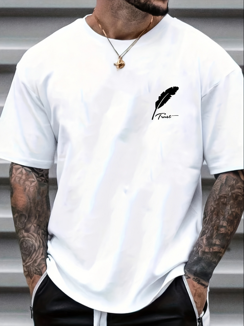 Men's Graphic T-Shirt Handwritten Black Feather With Minimalist Ink Detail Feather