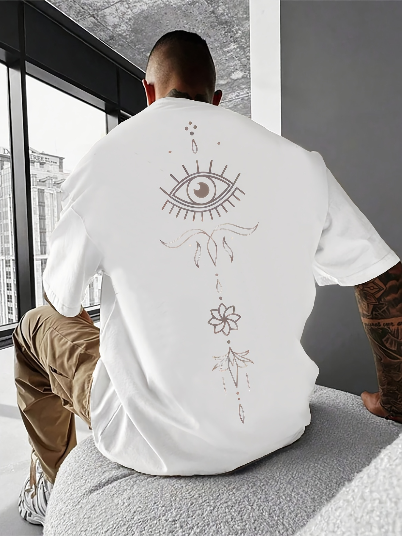 Men's Graphic T-Shirt Mystic Lines And Floral Elements Framing An All Seeing Eye