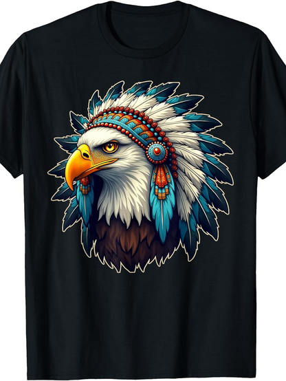 Men's Graphic T-Shirt Majestic Bald Eagle With Colorful Feathers And Tribal Headdress