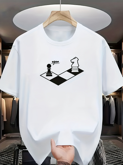 Men's Graphic T-Shirt Noble Chessboard With Black Pawn And White Knight Piece