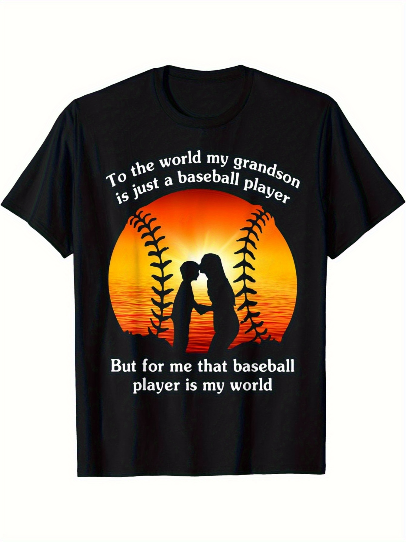 Men's Graphic T-Shirt To The World My Grandson Is Just A Baseball Player Sunset Silhouette With Baseball Stitches