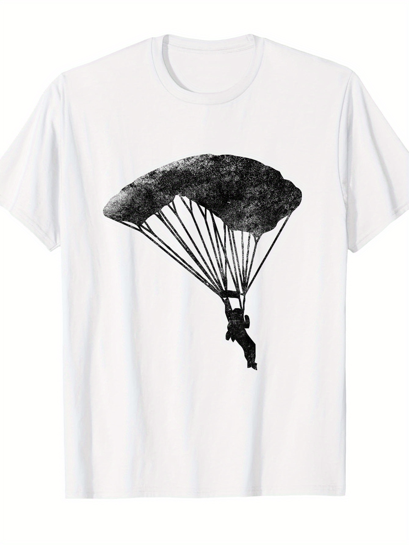 Men's Graphic T-Shirt Dramatic Black Ink Parachute Silhouette Suspended Above Falling Parachutist