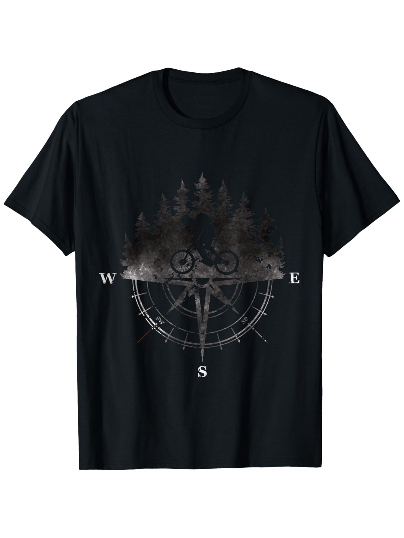 Men's Graphic T-Shirt Misty Forest Night With Compass Rose Direction Letters And Moonlit Owls