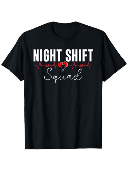 Men's Graphic T-Shirt Night Shift Squad Red Heartbeat Print With Broken Heart Symbol