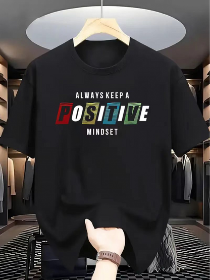 Men's Graphic T-Shirt Always Keep A Positive Mindset Colorful Block Letters On Black Shirt